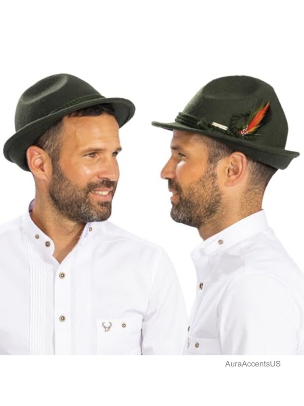 100% Wool Felt Bavarian Alpine Fedora Hat with Bird Feather for Oktoberfest